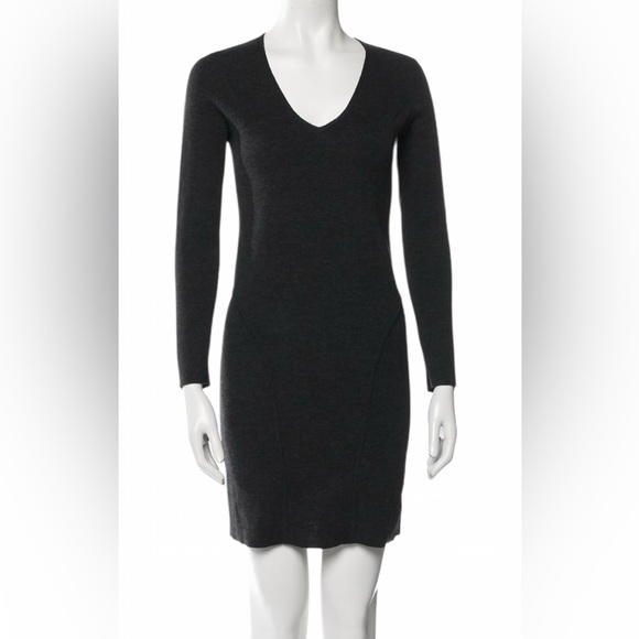 Theory Charcoal Wool Blend Sweater Dress Women’s S Long Sleeve V-Neck Bodycon - Picture 1 of 8